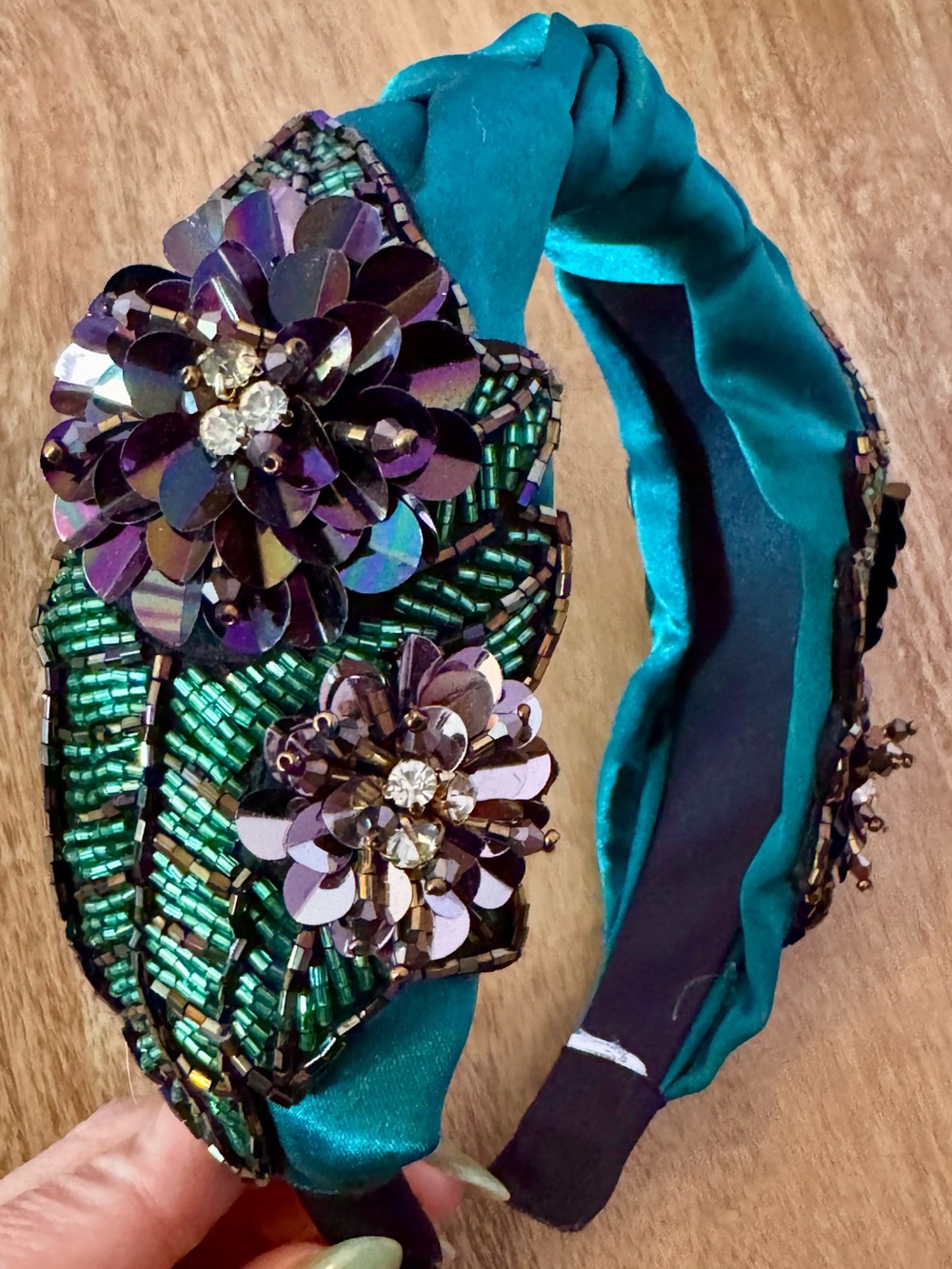 Embellished Deep Teal Floral Beaded Headband
